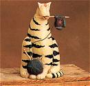 ww1320 cat with yarn, knitting needles, mitten, white, striped, tabby, tiger, star, check, checks, checkered, primitive, farm, country, charming, country living, rural, home spun, innocent