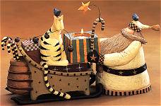 ww2392 Santa, Cat, star, Candle Holder, votive, Sleigh, Candy Cane, 2002, presents, gifts
