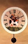 ww7108 pendulum clock, timer, time, sunflower, girl pony tail, sunflower, stars, stripes, caricature, Americana, primitive