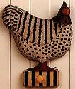 ww7114 wall peg hanger, hen, chicken, stripe, stripes, fancy chicken, rooster, country rooster, country chicken, country, Americana, caricature, primitive
