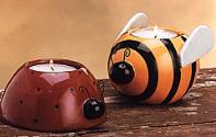 ww9008 candle holder, ladybug, bee, bumblebee, red, gold, caricature, Americana