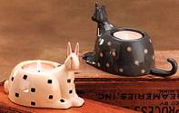 ww9017 candle holder, rabbit, cat, dots, circle, squares, bunny, hare, caricature, Americana, kitty, kitten, kittens