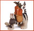 ww7606 White striped cat Packing carrots in baskets on it's back and a watering can in its mouth
