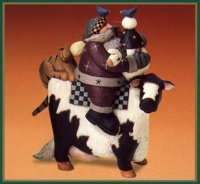 WW2368 Santa rides a cow with a snowman, bluebirds, and a cat